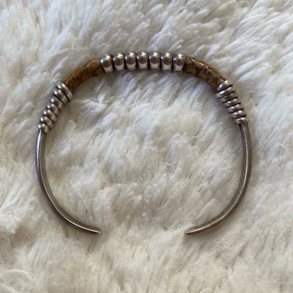 Sterling Silver & Leather Snakeskin Western Bracelet Cuff